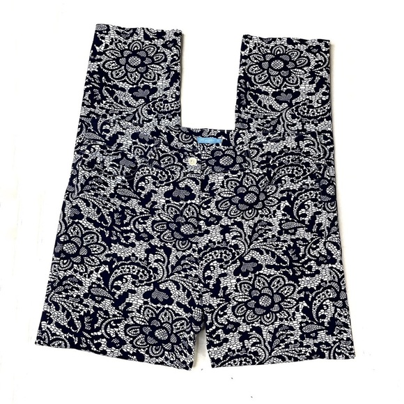 J. McLaughlin Pants - J. McLaughlin Blue Floral Lace Printed Slim Leg Pants